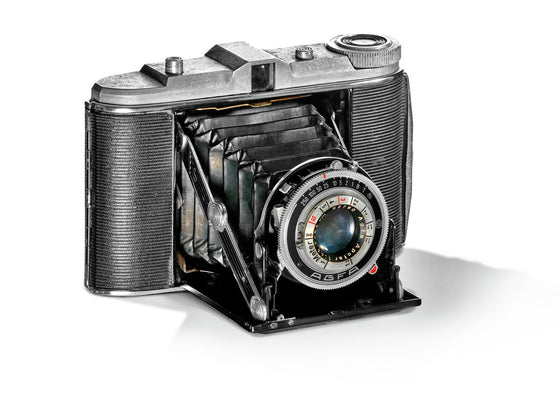 a fine art print of an Agfa Isolette retro camera on white