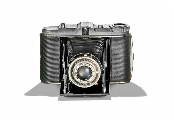 a fine art print of an Agfa Isolette retro camera on white